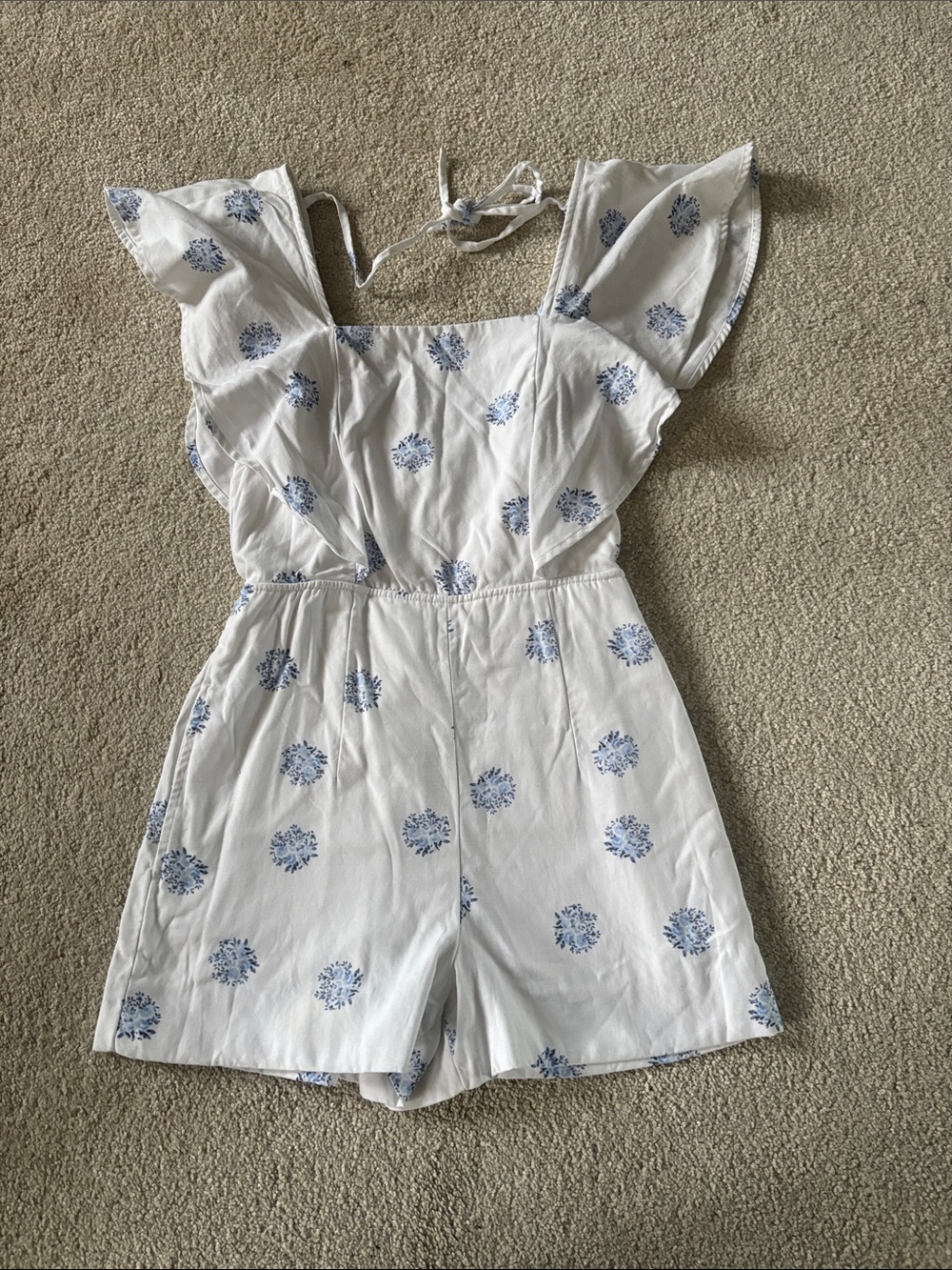 CLUB MONACO White Romper with Blue Floral Print